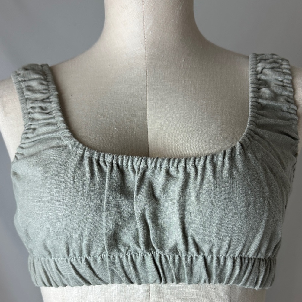OZMA Sage Green Ruched Crop Top
